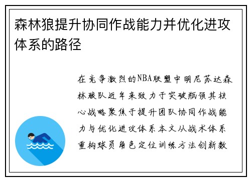 森林狼提升协同作战能力并优化进攻体系的路径