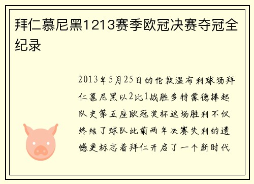 拜仁慕尼黑1213赛季欧冠决赛夺冠全纪录