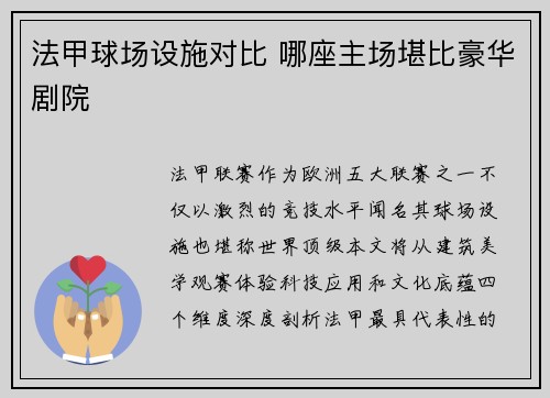 法甲球场设施对比 哪座主场堪比豪华剧院